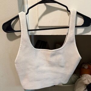 Babaton White Ribbed Women's Crop Top